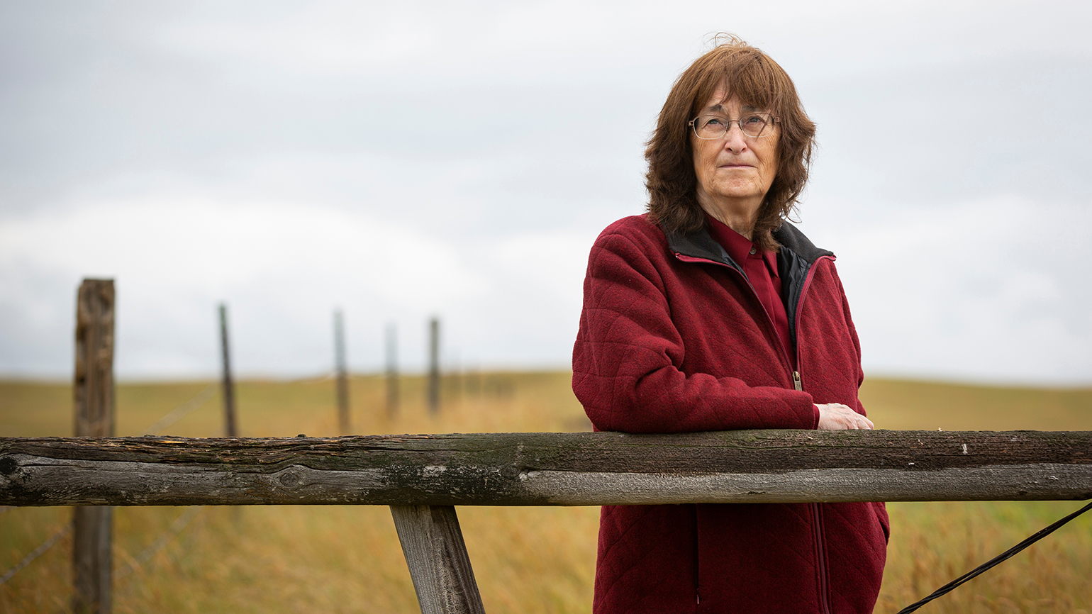 Wanda Rosseland at the site of her former farm in Circle, Montana. Photo by Tailyr Irvine