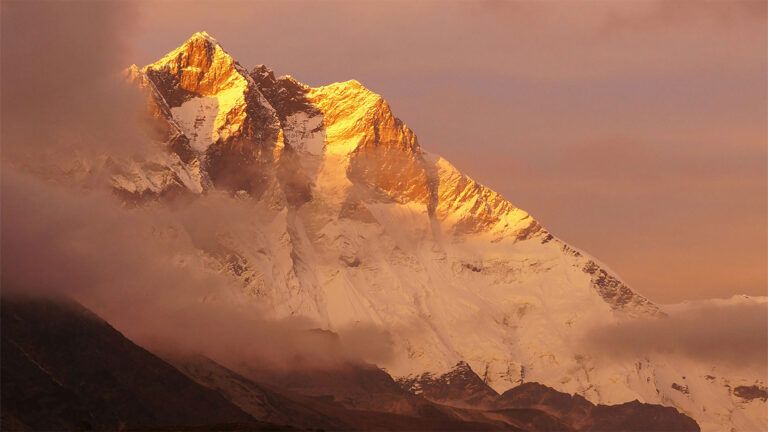 Mt. Everest peak during the golden hour.