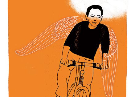 An angelic cyclist