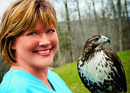 Anne Marie Rodgers and a red-tailed hawk