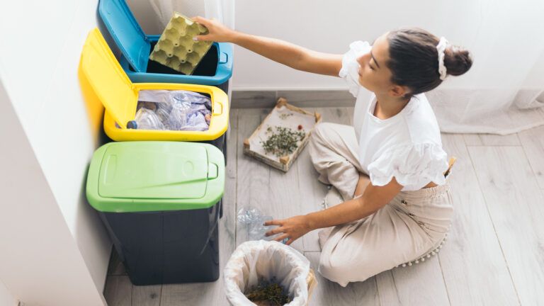 Woman recycling at home to give up being wasteful for lent