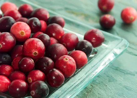 A bowl of fresh cranberries