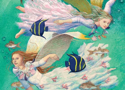 An artist's rendering of a pair of aquatic angels