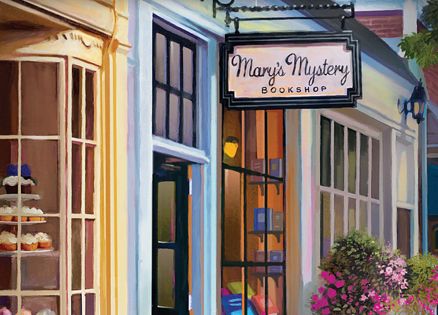 An artist's rendering of Mary's Mystery Bookshop