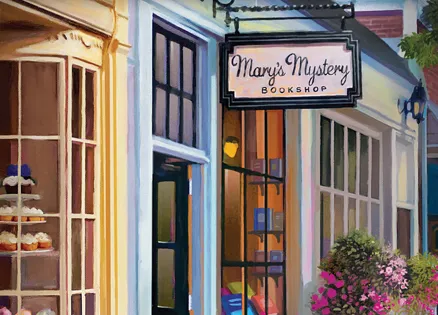 An artist's rendering of Mary's Mystery Bookshop