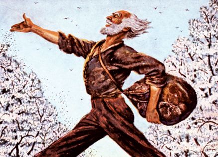 An artist's rendering of Johnny Appleseed