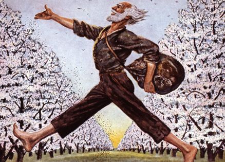 An artist's rendering of Johnny Appleseed