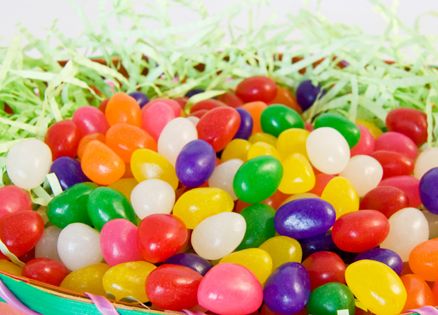 Jelly beans in an Easter basket
