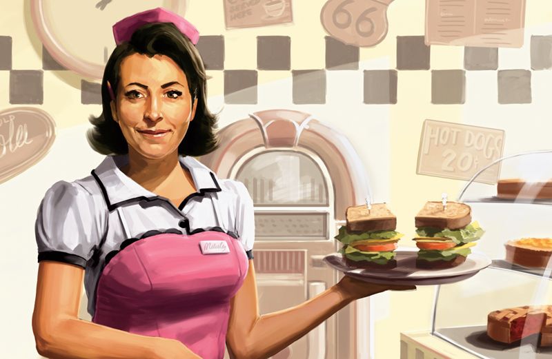 An artist's rendering of a diner waitress