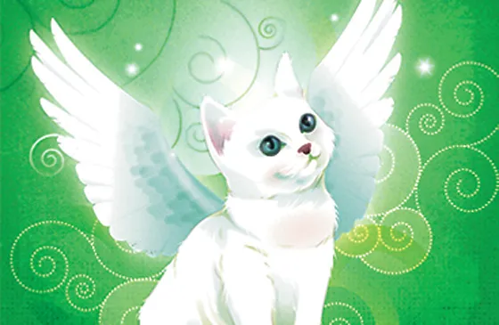 An artist's rendering of a white kitten with angel's wings