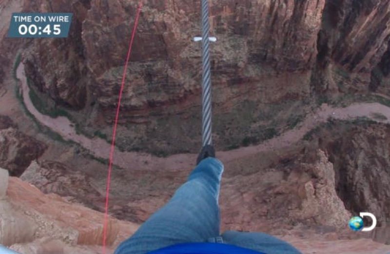 Nik Wallenda walking across the Grand Canyon. Photo credit: Discovery Channel