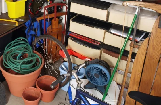 Close-up of a cluttered basement