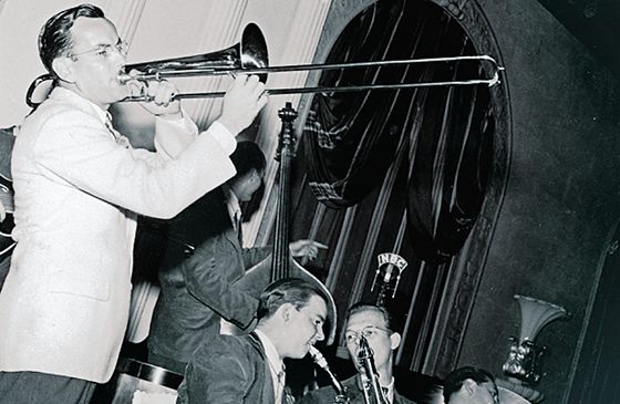Glenn Miller blows the trumpet