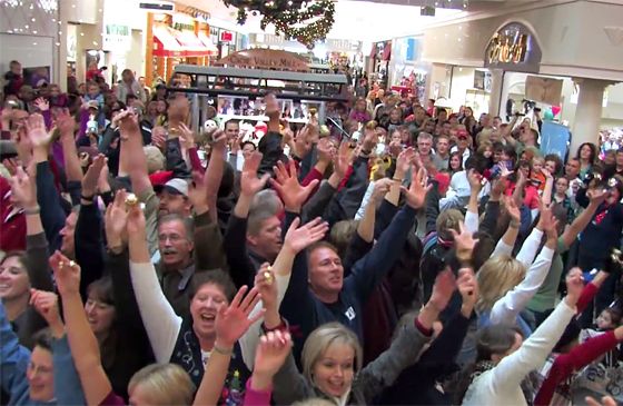 A Christmas flash mob performs in a Utah mall.