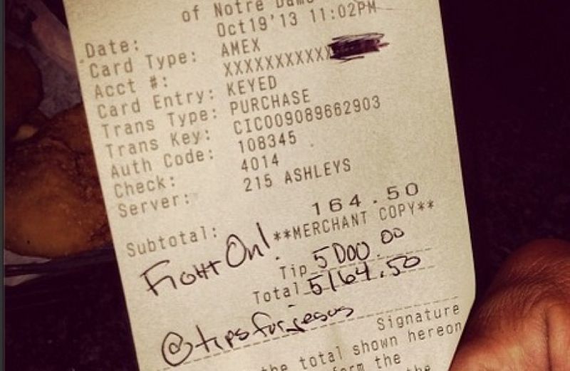 A $5,000 tip from @tipsforjesus