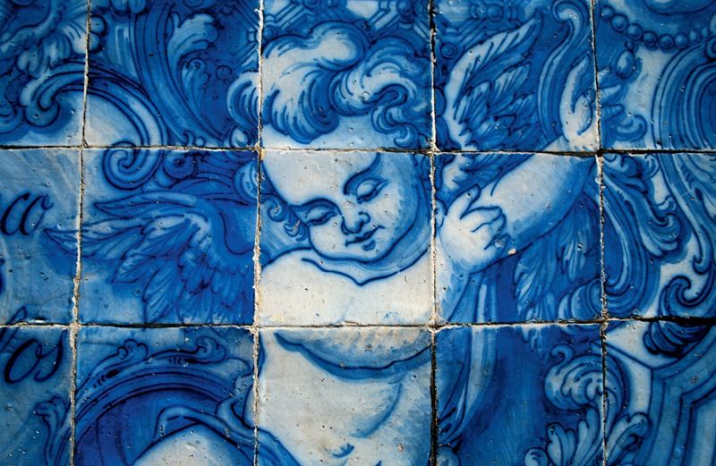 A blue and white tile angel from Portugal