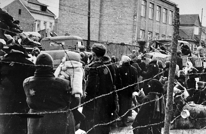 Jews in the Kovno ghetto who have been assembled for deportation