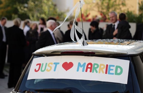 Just Married sign on a car