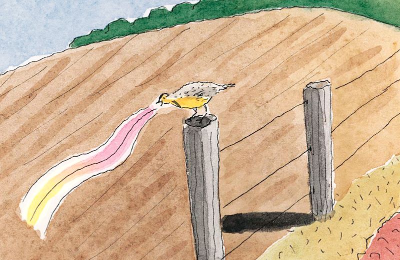An artist's rendering of a chirping meadowlark