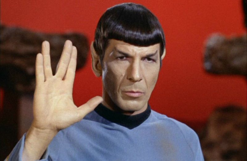 Spock from the series "Star Trek" doing the "Live Long and Prosper" salute