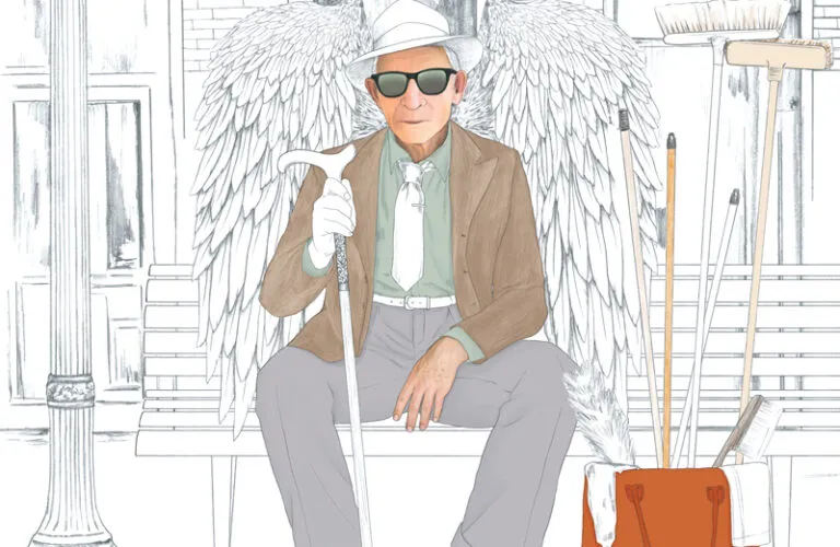 An artist's line drawing of Curt's salesman friend