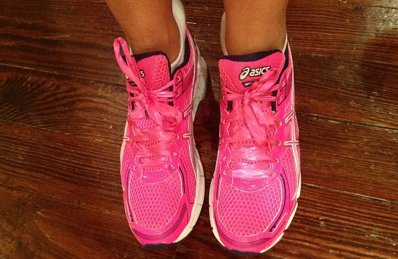 Michelle's bright pink work-out shoes