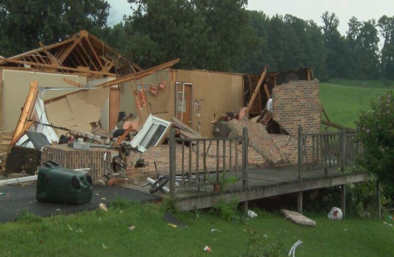 Home damaged from a tornado in Kingsport, Tennessee.
