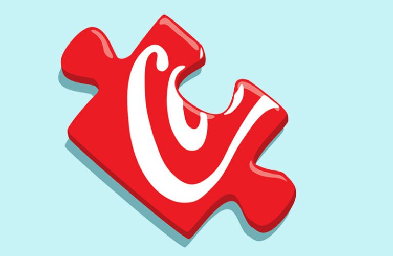 An artist's rendering of a puzzle piece with part of the Coca-Cola logo