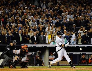 Derek Jeter at bat in his last game at Yankee Stadium