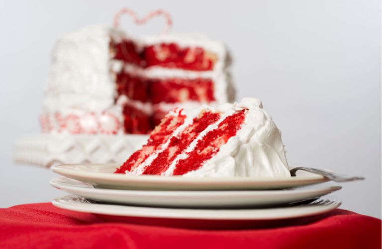 A slice of Francine Bryson's Peppermin Swirl layer cake