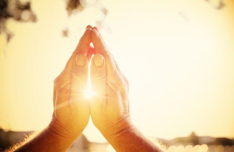 praying hands in the sunlight