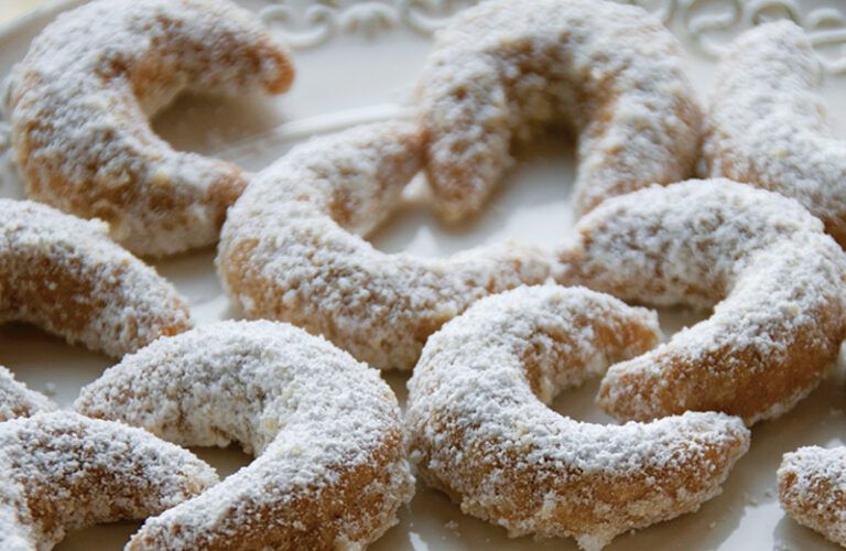 Traditional Lebanese cookies called Ghraybeh, flavored with orange-blossom water