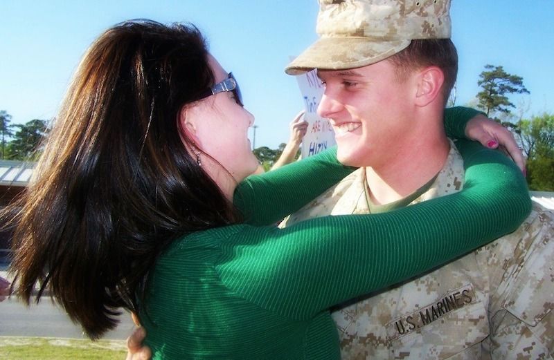 Edie's son Jimmy greeting his wife at the end of his deployment.
