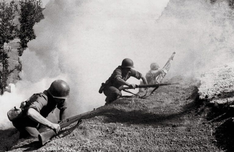 Guideposts: Army Rangers scramble up a hillside during the bloody Italian campaign of 1943.