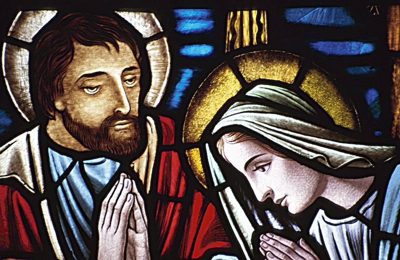 Stained glass window depicting Mary and Joseph. Hemera Technologies, Thinkstock.