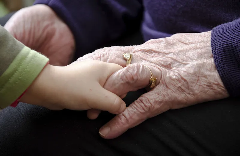 Grandparent holding a grandchild's hand. Photo by K. Huni, Thinkstock.