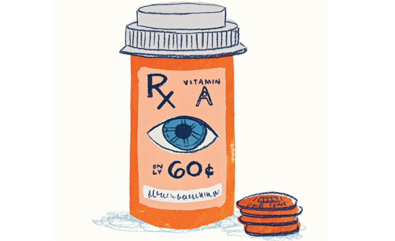 An artist's rendering of a pill bottle used to collect spare change