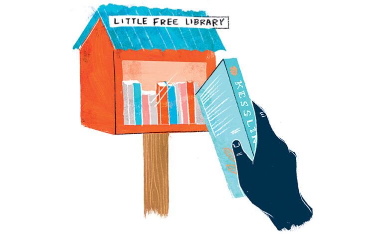 An artist's rendering of a Little Free Library
