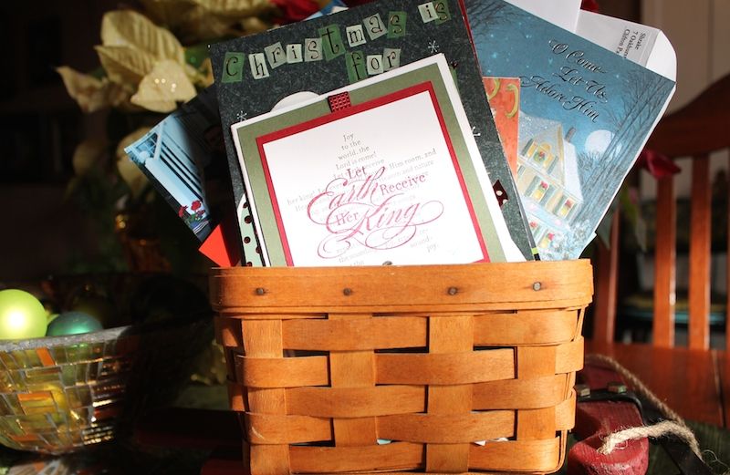 A basket of Christmas cards. Photo courtesy Shawnelle Eliasen.