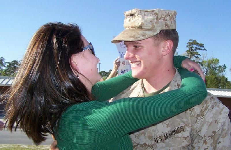 Edie's son Jimmy with fiancée Katie after his first deployment.