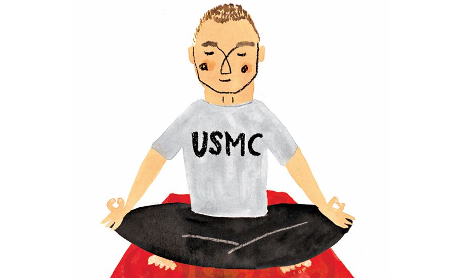 An artist's rendering of a Marine in a lotus position