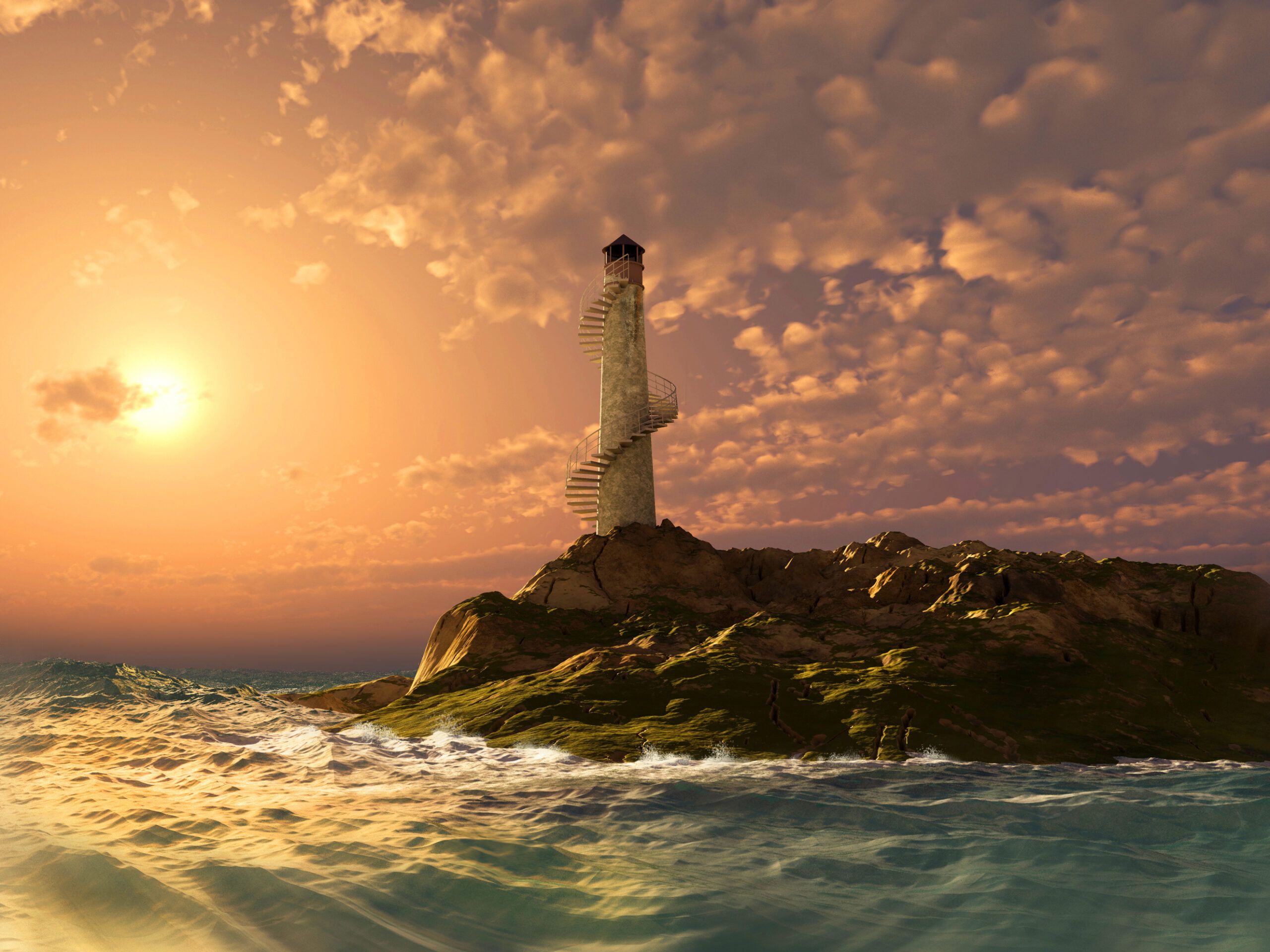 a lighthouse after a storm on the edge of the sea