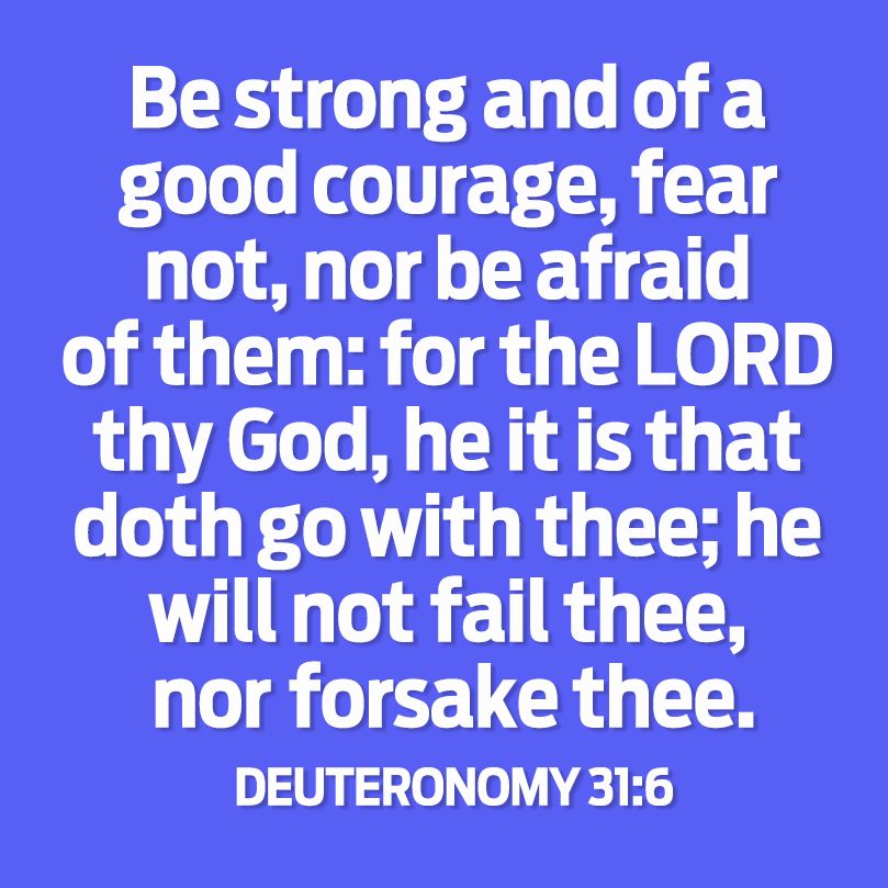 Be strong and of a good courage, fear not, nor be afraid of them; for the LORD thy God, He it is that doth go with thee; He will not fail thee, nor forsake thee.