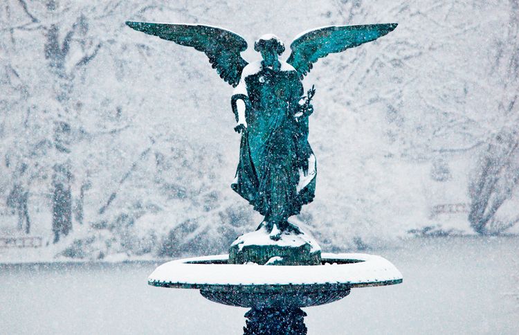 The angel on NYC's Bethesda fountain on a snowy day