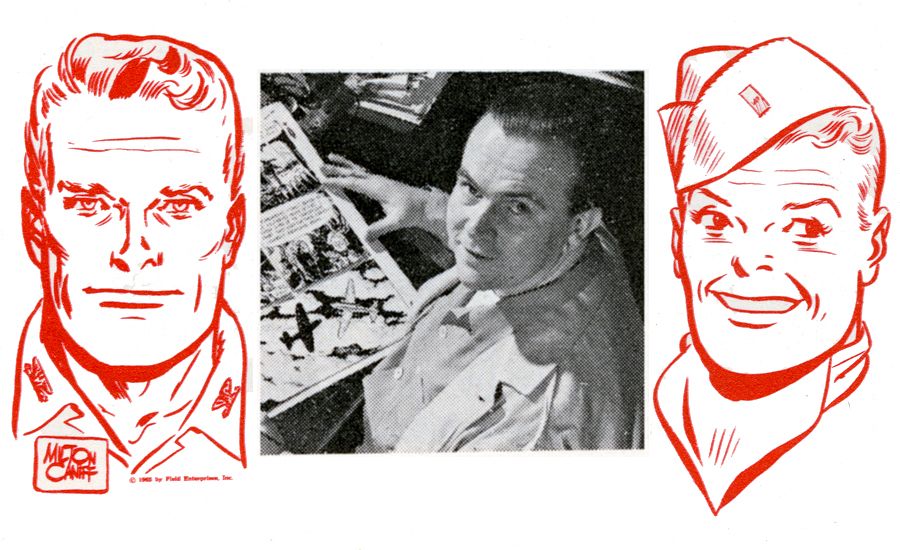 Milton Caniff, with two of his most famous creations, Steve Canyon (left) and Terry