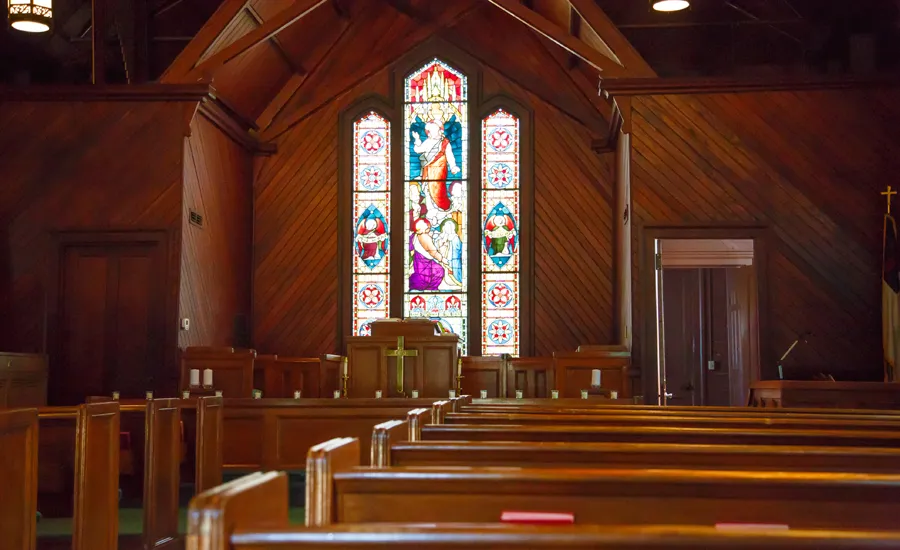 An old wooden church sanctuary