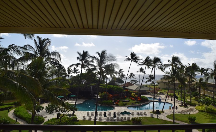 view from a hotel room at the Kauai Beach Resort in Lihue, Kaua'i