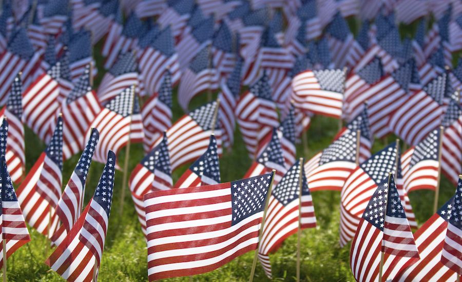 Field of American flags on Memorial Day.