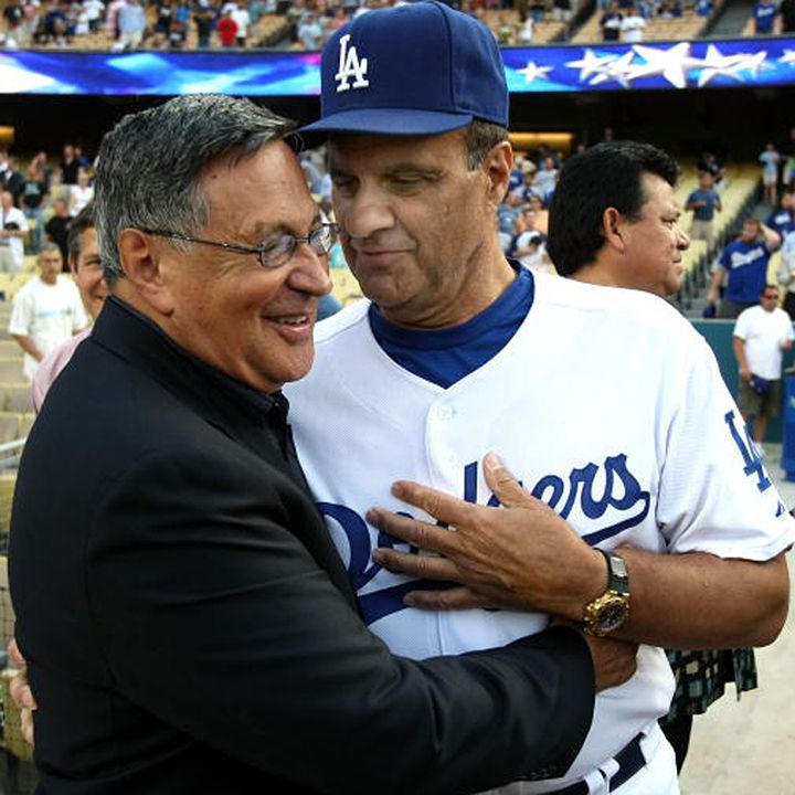 Jaime embraces former Dodgers manager Joe Torre