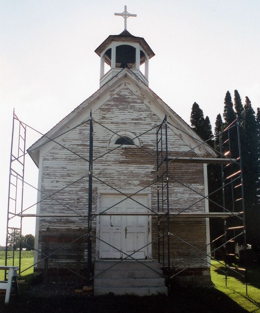 St. John Chapel, surrounded by scaffolding early in the restoration process.